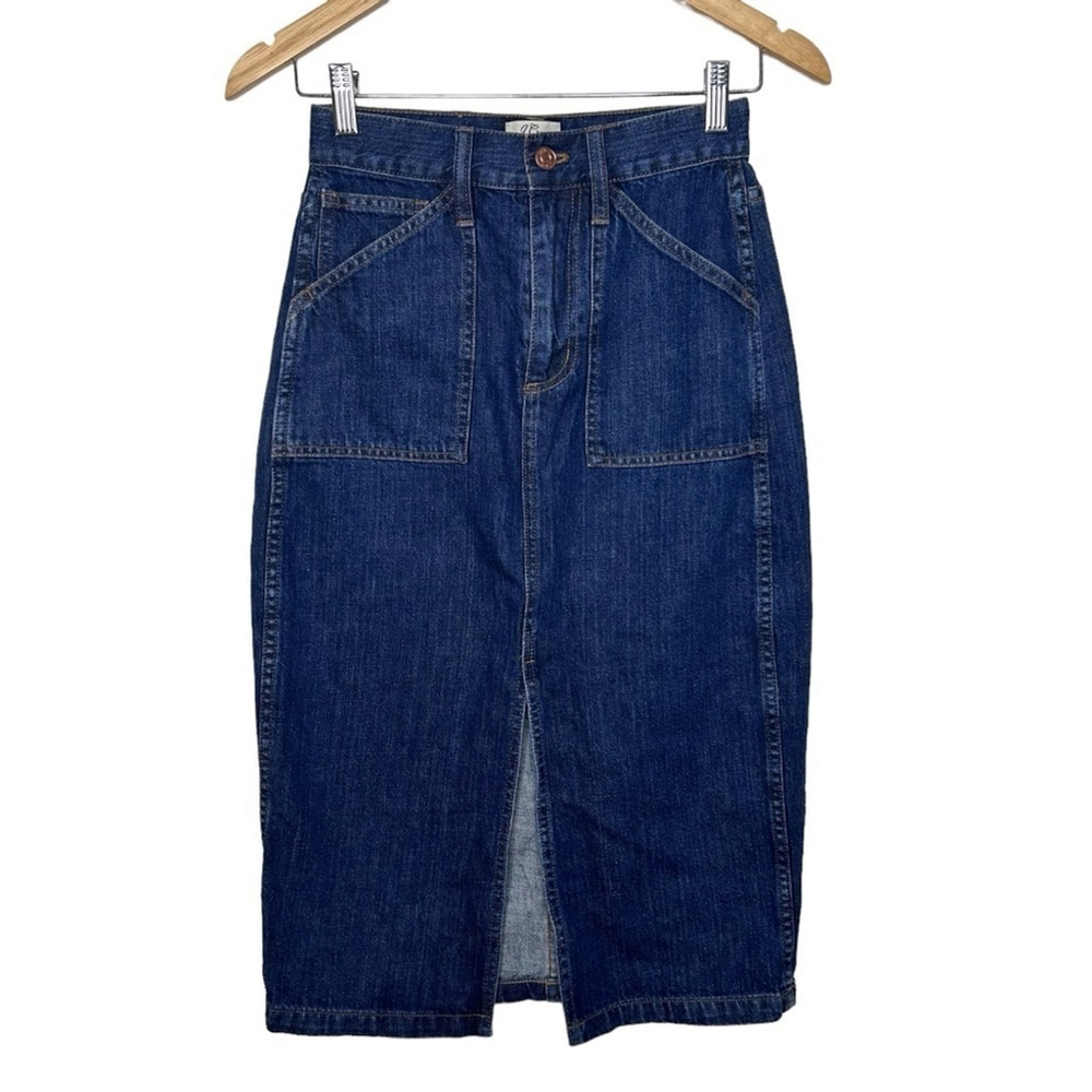 J.CREW Austin Wash Front Slit Denim Pencil Midi 100% Cotton Skirt Women’ Size 24 - Picture 3 of 12